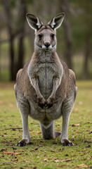 Fototapeta premium Standing Kangaroo Looking at Camera in Outdoor Setting