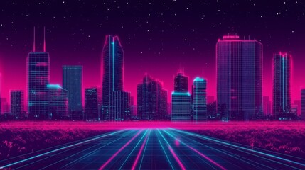 Fototapeta premium Cityscape of the future with trails of neon light, skyscrapers, and a dynamic blur of motion in a cyberpunk atmosphere