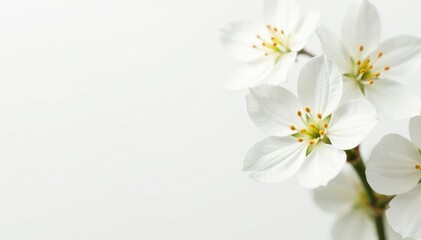 Obraz premium Delicate white flower blossoms against pure white backdrop, peaceful, soft