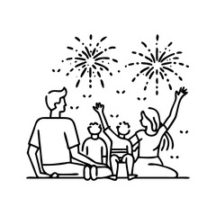 family watching fireworks icon, family watching fireworks line art - simple line art of family watching fireworks, perfect for family watching fireworks logos and icons