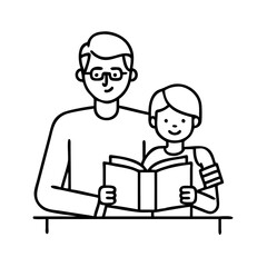 father and child reading icon, father and child reading line art - simple line art of father and child reading, perfect for father and child reading logos and icons
