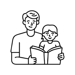 father and child reading icon, father and child reading line art - simple line art of father and child reading, perfect for father and child reading logos and icons