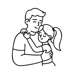 father daughter hug icon, father daughter hug line art - simple line art of father daughter hug, perfect for father daughter hug logos and icons