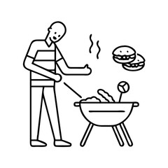 father grilling burgers icon, father grilling burgers line art - simple line art of father grilling burgers, perfect for father grilling burgers logos and icons