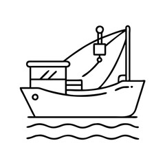 fishing boat icon, fishing boat line art - simple line art of fishing boat, perfect for fishing boat logos and icons