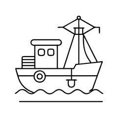 fishing boat icon, fishing boat line art - simple line art of fishing boat, perfect for fishing boat logos and icons