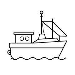 fishing boat icon, fishing boat line art - simple line art of fishing boat, perfect for fishing boat logos and icons