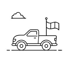 flag on a pickup truck icon, flag on a pickup truck line art - simple line art of flag on a pickup truck, perfect for flag on a pickup truck logos and icons