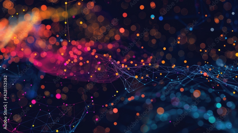 Poster this abstract digital artwork features colorful nodes and connections, creating a vibrant network vi