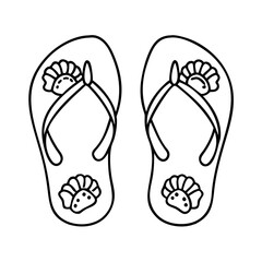 flip flops with seashells icon, flip flops with seashells line art - simple line art of flip flops with seashells, perfect for flip flops with seashells logos and icons