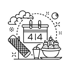 fourth of july picnic scene icon, fourth of july picnic scene line art - simple line art of fourth of july picnic scene, perfect for fourth of july picnic scene logos and icons