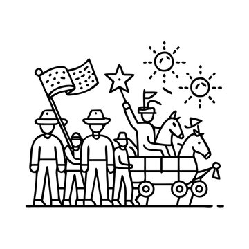 parade with flag, star, horses, people clip art preview
