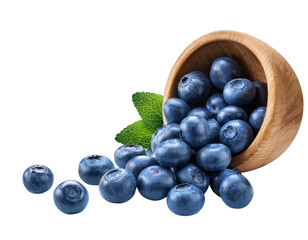 Blueberry inside wooden bowl on white surface