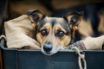 Emotional Dog Eyes Resting Comfortably Cozy Blanket Basket