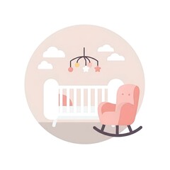 Cute Nursery Room Illustration featuring Crib Rocking Chair and Mobile