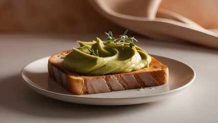 Toasts with sweet avacado spread on plate  8K  hyper realistic