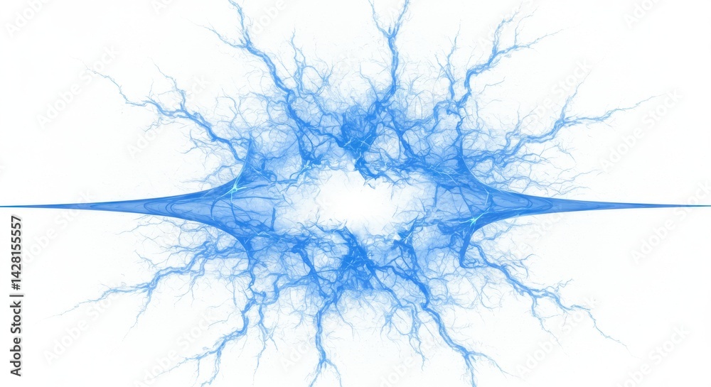 Poster abstract blue fractal design with branching patterns on a white background creating a focal point