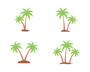 Set of tropical palm trees and coconut tree silhouette. Summer and beach concept isolated on white background