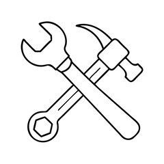 hammer and wrench crossed icon, hammer and wrench crossed line art - simple line art of hammer and wrench crossed, perfect for hammer and wrench crossed logos and icons