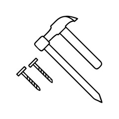hammer and nails icon, hammer and nails line art - simple line art of hammer and nails, perfect for hammer and nails logos and icons