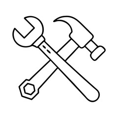 hammer and wrench crossed icon, hammer and wrench crossed line art - simple line art of hammer and wrench crossed, perfect for hammer and wrench crossed logos and icons
