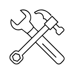 hammer and wrench crossed icon, hammer and wrench crossed line art - simple line art of hammer and wrench crossed, perfect for hammer and wrench crossed logos and icons
