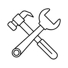 hammer and wrench crossed icon, hammer and wrench crossed line art - simple line art of hammer and wrench crossed, perfect for hammer and wrench crossed logos and icons
