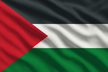 Waving flag of Palestine, Palestinian flag blowing in the wind, full frame smooth fold