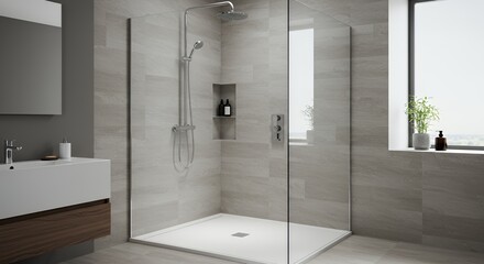 Modern Walk-in Shower with Glass Enclosure and Chrome Fixtures