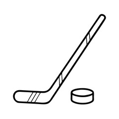 hockey stick and puck icon, hockey stick and puck line art - simple line art of hockey stick and puck, perfect for hockey stick and puck logos and icons