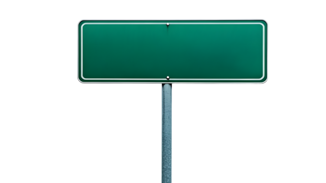 Empty blank green street road sign isolated on white background