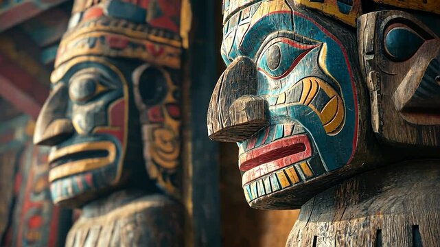 Native American Totem Poles close-up