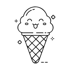 ice cream cone emoji icon, ice cream cone emoji line art - simple line art of ice cream cone emoji, perfect for ice cream cone emoji logos and icons