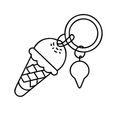 ice cream cone keychain icon, ice cream cone keychain line art - simple line art of ice cream cone keychain, perfect for ice cream cone keychain logos and icons