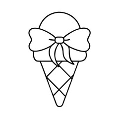 ice cream cone with bow icon, ice cream cone with bow line art - simple line art of ice cream cone with bow, perfect for ice cream cone with bow logos and icons