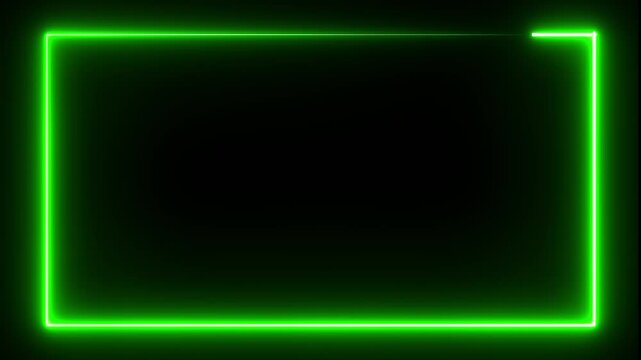 Neon green light rectangular abstract border picture frame. Neon effect geometry rectangle frame loop background. Loop abstract seamless geometric shape background 4K