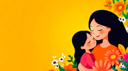 Mother and daughter hugging in a bouquet of flowers