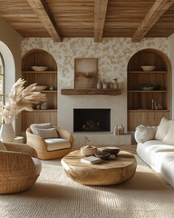 Light beige living room - modern interior hall and furniture design. Mockup for art