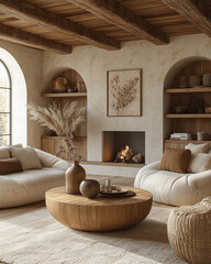 Light beige living room - modern interior hall and furniture design. Mockup for art