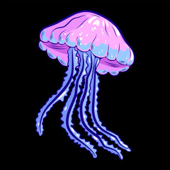  Neon Jellyfish Illustration – Vibrant Vector Design for T-Shirt Print
