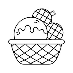 ice cream waffle bowl icon, ice cream waffle bowl line art - simple line art of ice cream waffle bowl, perfect for ice cream waffle bowl logos and icons