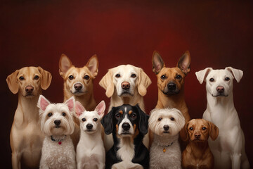 Obraz premium Mixed group of pets in Renaissance-style family portrait, oil painting style