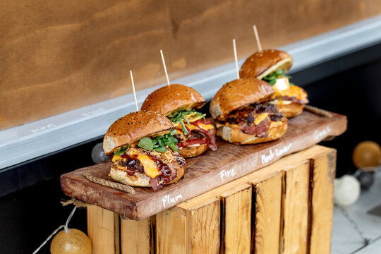Gourmet Sliders on Wooden Serving Board