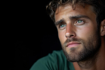 Obraz premium Rugged look with clean skin, dramatic shadows, confident male portrait