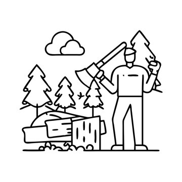 lumberjack with axe in forest clip art preview