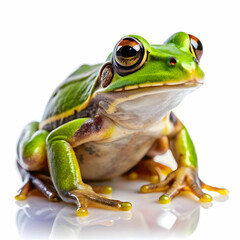 Fototapeta premium Vibrant Green Frog Isolated on White Background, Smooth Skin, Alert Eyes,