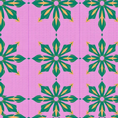 Fototapeta premium Elegant floral-grid Jacquard in lilac and rose, seamless pattern.