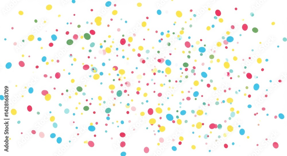 Poster a scattered array of colorful confetti dots on a white background creating a festive atmosphere