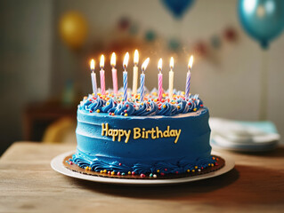 Colorful birthday cake with candles for celebration event