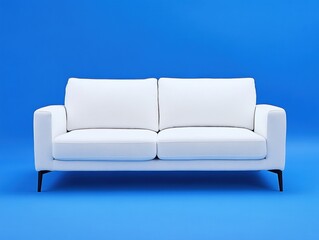 White sofa against a vibrant blue background in modern style